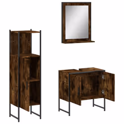 vidaXL Bathroom Cabinet Set 3 Piece Sink Cabinet Smoked Oak Engineered Wood - Additional view 4