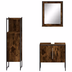 vidaXL Bathroom Cabinet Set 3 Piece Sink Cabinet Smoked Oak Engineered Wood - Additional view 5