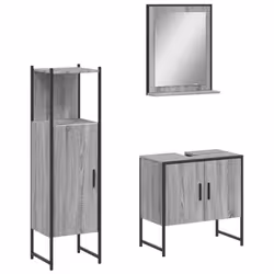 vidaXL Bathroom Cabinet Set 3 Piece Vanity Unit Sink Cabinet Engineered Wood - grey sonoma