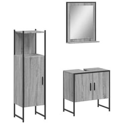 vidaXL Bathroom Cabinet Set 3 Piece Vanity Unit Sink Cabinet Engineered Wood - grey sonoma