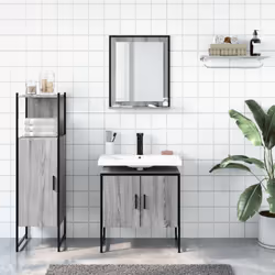 vidaXL Bathroom Cabinet Set 3 Piece Vanity Unit Sink Cabinet Engineered Wood - grey sonoma