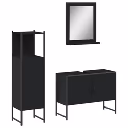 vidaXL Bathroom Cabinet Set 3 Piece Vanity Unit Sink Cabinet Engineered Wood - black