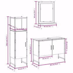 vidaXL Bathroom Cabinet Set 3 Piece Sink Cabinet Smoked Oak Engineered Wood - Additional view 3