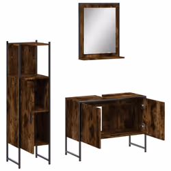 vidaXL Bathroom Cabinet Set 3 Piece Sink Cabinet Smoked Oak Engineered Wood - Additional view 4