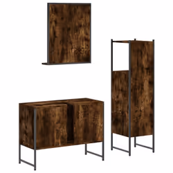 vidaXL Bathroom Cabinet Set 3 Piece Sink Cabinet Smoked Oak Engineered Wood - Additional view 7
