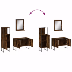 vidaXL Bathroom Cabinet Set 3 Piece Sink Cabinet Smoked Oak Engineered Wood - Additional view 8