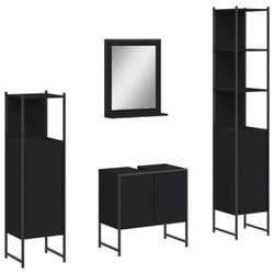 vidaXL Bathroom Cabinet Set 4 Piece Vanity Unit Cupboard Black Engineered Wood