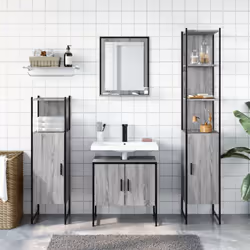 vidaXL Bathroom Cabinet Set 4 Piece Sink Cabinet Grey Sonoma Engineered Wood - Additional view 2
