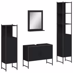 vidaXL Bathroom Cabinet Set 4 Piece Vanity Unit Cupboard Black Engineered Wood