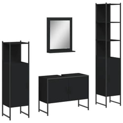 vidaXL Bathroom Cabinet Set 4 Piece Vanity Unit Cupboard Black Engineered Wood