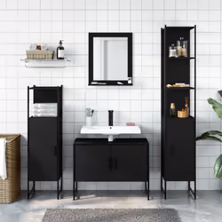 vidaXL Bathroom Cabinet Set 4 Piece Vanity Unit Cupboard Black Engineered Wood