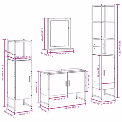 vidaXL Bathroom Cabinet Set 4 Piece Vanity Unit Cupboard Black Engineered Wood