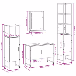 vidaXL Bathroom Cabinet Set 4 Piece Sink Cabinet Grey Sonoma Engineered Wood - Additional view 3