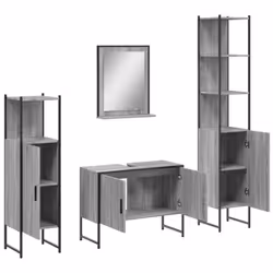 vidaXL Bathroom Cabinet Set 4 Piece Sink Cabinet Grey Sonoma Engineered Wood - Additional view 4