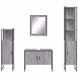 vidaXL Bathroom Cabinet Set 4 Piece Sink Cabinet Grey Sonoma Engineered Wood - Additional view 5