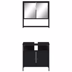 vidaXL Bathroom Furniture Set 2 Piece Mirror Cabinet Black Engineered Wood - Additional view 4