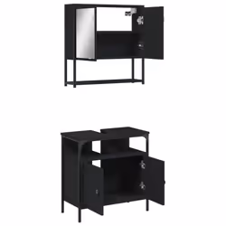 vidaXL Bathroom Furniture Set 2 Piece Mirror Cabinet Black Engineered Wood - Additional view 5