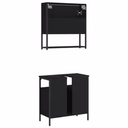 vidaXL Bathroom Furniture Set 2 Piece Mirror Cabinet Black Engineered Wood - Additional view 7