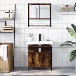 vidaXL Bathroom Furniture Set 2 Piece Sink Cabinet Cupboard Engineered Wood - smoked oak