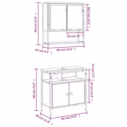 vidaXL Bathroom Furniture Set 2 Piece Sink Cabinet Cupboard Engineered Wood - smoked oak
