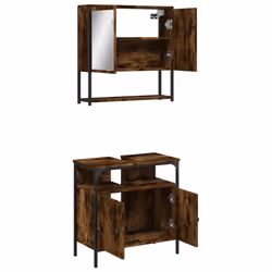 vidaXL Bathroom Furniture Set 2 Piece Sink Cabinet Cupboard Engineered Wood - smoked oak - Additional view 5