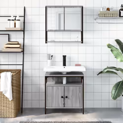 vidaXL Bathroom Furniture Set 2 Piece Sink Cabinet Grey Sonoma Engineered Wood - Additional view 2