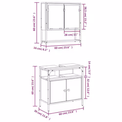 vidaXL Bathroom Furniture Set 2 Piece Sink Cabinet Grey Sonoma Engineered Wood - Additional view 3