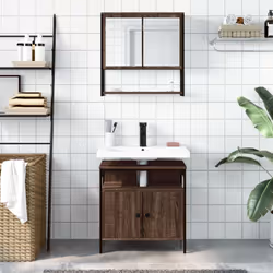 vidaXL Bathroom Furniture Set 2 Piece Sink Cabinet Brown Oak Engineered Wood