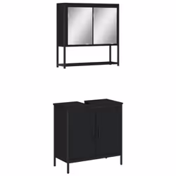 vidaXL Bathroom Furniture Set 2 Piece Mirror Cabinet Black Engineered Wood
