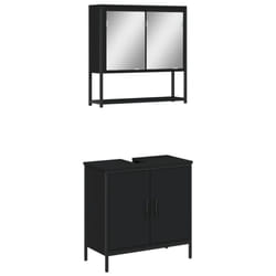 vidaXL Bathroom Furniture Set 2 Piece Mirror Cabinet Black Engineered Wood