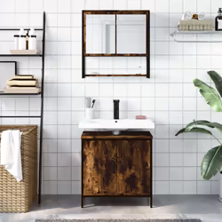 vidaXL Bathroom Furniture Set 2 Piece Sink Cabinet Smoked Oak Engineered Wood - Additional view 2