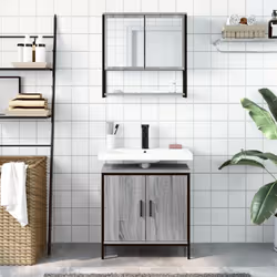vidaXL Bathroom Furniture Set 2 Piece Sink Cabinet Grey Sonoma Engineered Wood