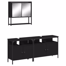 vidaXL Bathroom Furniture Set 3 Piece Sink Cabinet Smoked Oak Engineered Wood - black