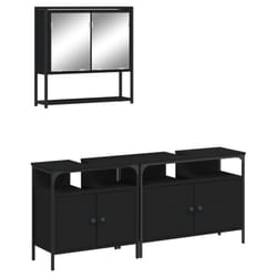 vidaXL Bathroom Furniture Set 3 Piece Sink Cabinet Smoked Oak Engineered Wood - black