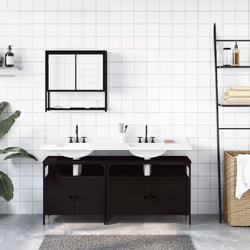 vidaXL Bathroom Furniture Set 3 Piece Sink Cabinet Smoked Oak Engineered Wood - black