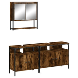 vidaXL Bathroom Furniture Set 3 Piece Sink Cabinet Smoked Oak Engineered Wood - smoked oak