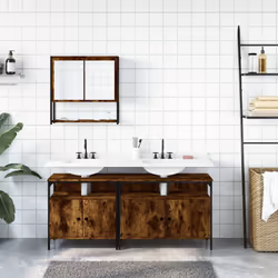 vidaXL Bathroom Furniture Set 3 Piece Sink Cabinet Smoked Oak Engineered Wood - smoked oak