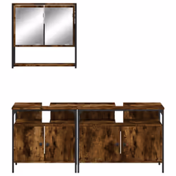 vidaXL Bathroom Furniture Set 3 Piece Sink Cabinet Smoked Oak Engineered Wood - smoked oak - Additional view 4
