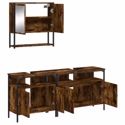 vidaXL Bathroom Furniture Set 3 Piece Sink Cabinet Smoked Oak Engineered Wood - smoked oak - Additional view 5