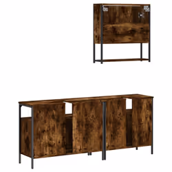 vidaXL Bathroom Furniture Set 3 Piece Sink Cabinet Smoked Oak Engineered Wood - smoked oak - Additional view 7