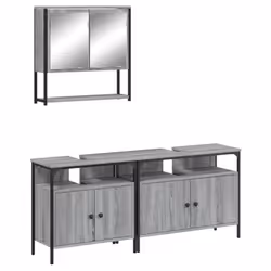 vidaXL Bathroom Furniture Set 3 Piece Sink Cabinet Smoked Oak Engineered Wood - grey sonoma
