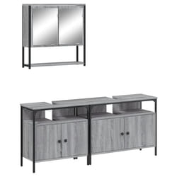 vidaXL Bathroom Furniture Set 3 Piece Sink Cabinet Smoked Oak Engineered Wood - grey sonoma