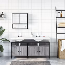 vidaXL Bathroom Furniture Set 3 Piece Sink Cabinet Smoked Oak Engineered Wood - grey sonoma