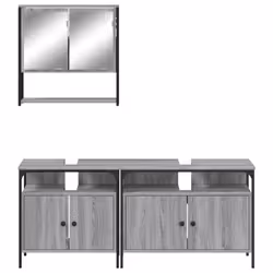 vidaXL Bathroom Furniture Set 3 Piece Sink Cabinet Smoked Oak Engineered Wood - grey sonoma - Additional view 4
