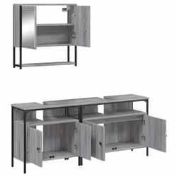 vidaXL Bathroom Furniture Set 3 Piece Sink Cabinet Smoked Oak Engineered Wood - grey sonoma - Additional view 5