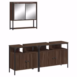 vidaXL Bathroom Furniture Set 3 Piece Sink Cabinet Smoked Oak Engineered Wood - brown oak