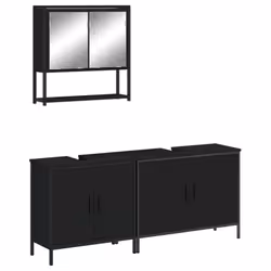 vidaXL Bathroom Furniture Set 3 Piece Sink Cabinet Sonoma Oak Engineered Wood - black
