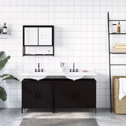 vidaXL Bathroom Furniture Set 3 Piece Sink Cabinet Sonoma Oak Engineered Wood - black