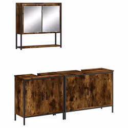 vidaXL Bathroom Furniture Set 3 Piece Sink Cabinet Sonoma Oak Engineered Wood - smoked oak
