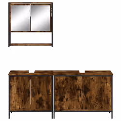 vidaXL Bathroom Furniture Set 3 Piece Sink Cabinet Sonoma Oak Engineered Wood - smoked oak - Additional view 4